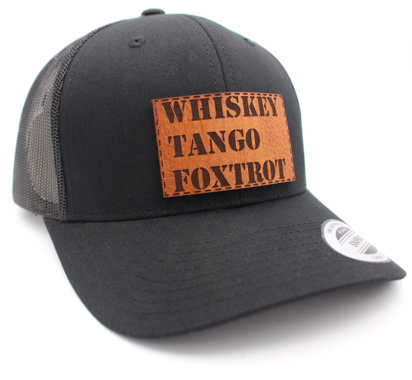Whiskey Tango Foxtrot | Leather Patch Trucker Hat