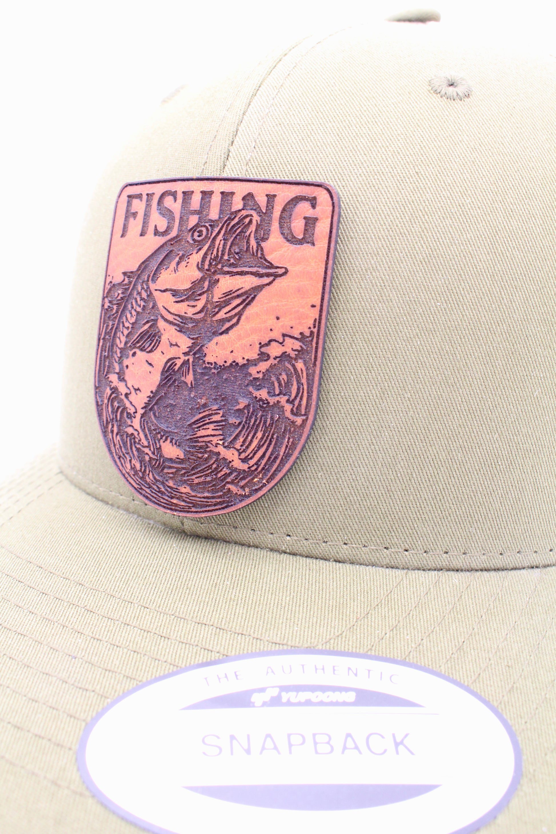 Local Hooker Fishing Fisherman Laser Engraved Faux Leather Patch Hat Cap