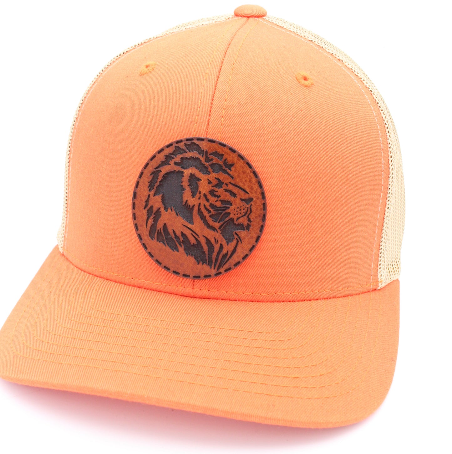 Lion Hat | Leather Patch Trucker Hat | Jungle Art Trucker Hat
