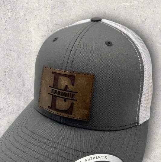 CUSTOM NAME LEATHER Patch Hat - Personalized Logo and Name Hat, Patch Trucker Hat, Custom hat, Promotional Gifts, Custom logo Hat
