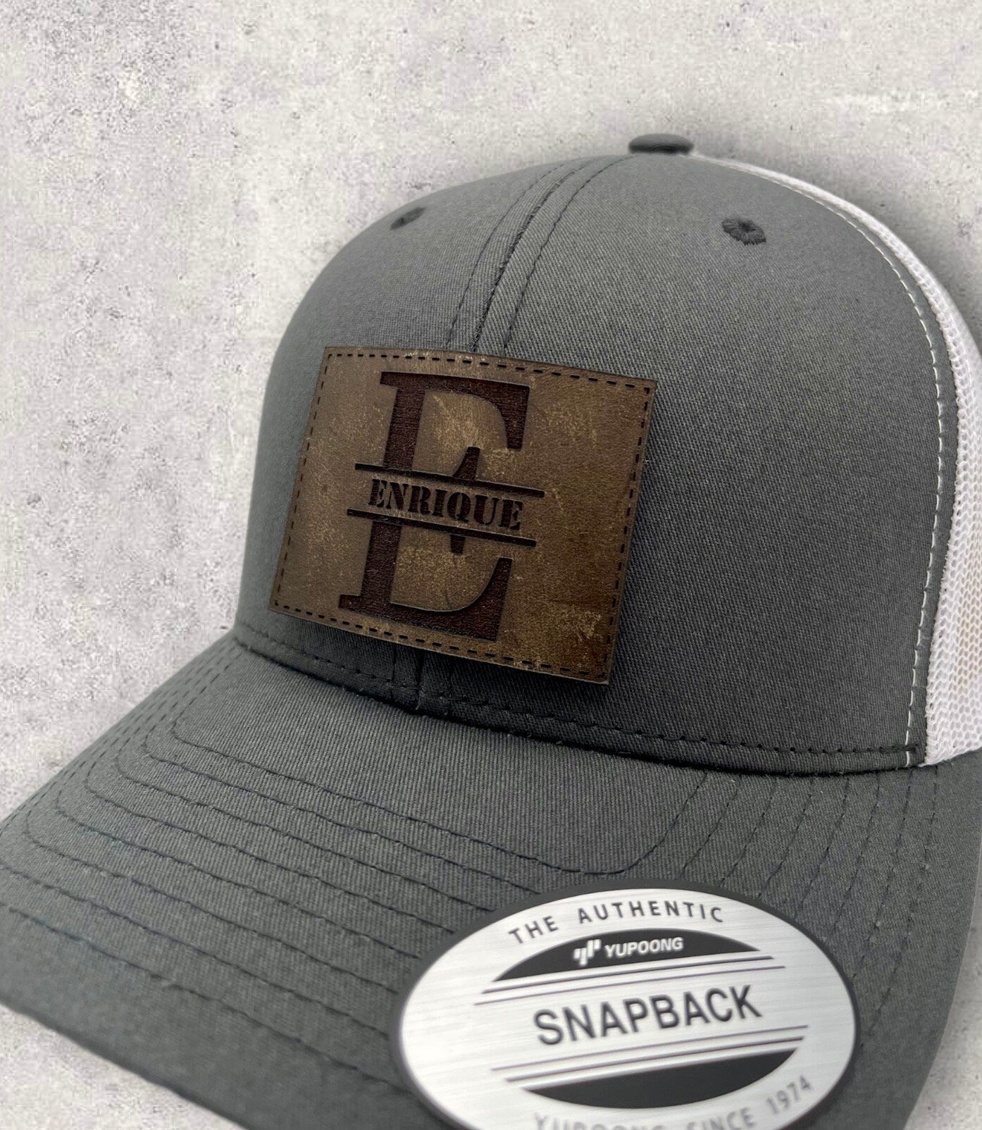 CUSTOM NAME LEATHER Patch Hat - Personalized Logo and Name Hat, Patch Trucker Hat, Custom hat, Promotional Gifts, Custom logo Hat