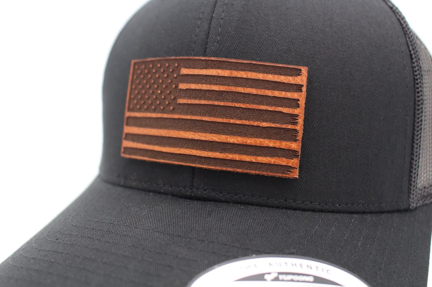 US Distressed American Flag Leather Patch Hat