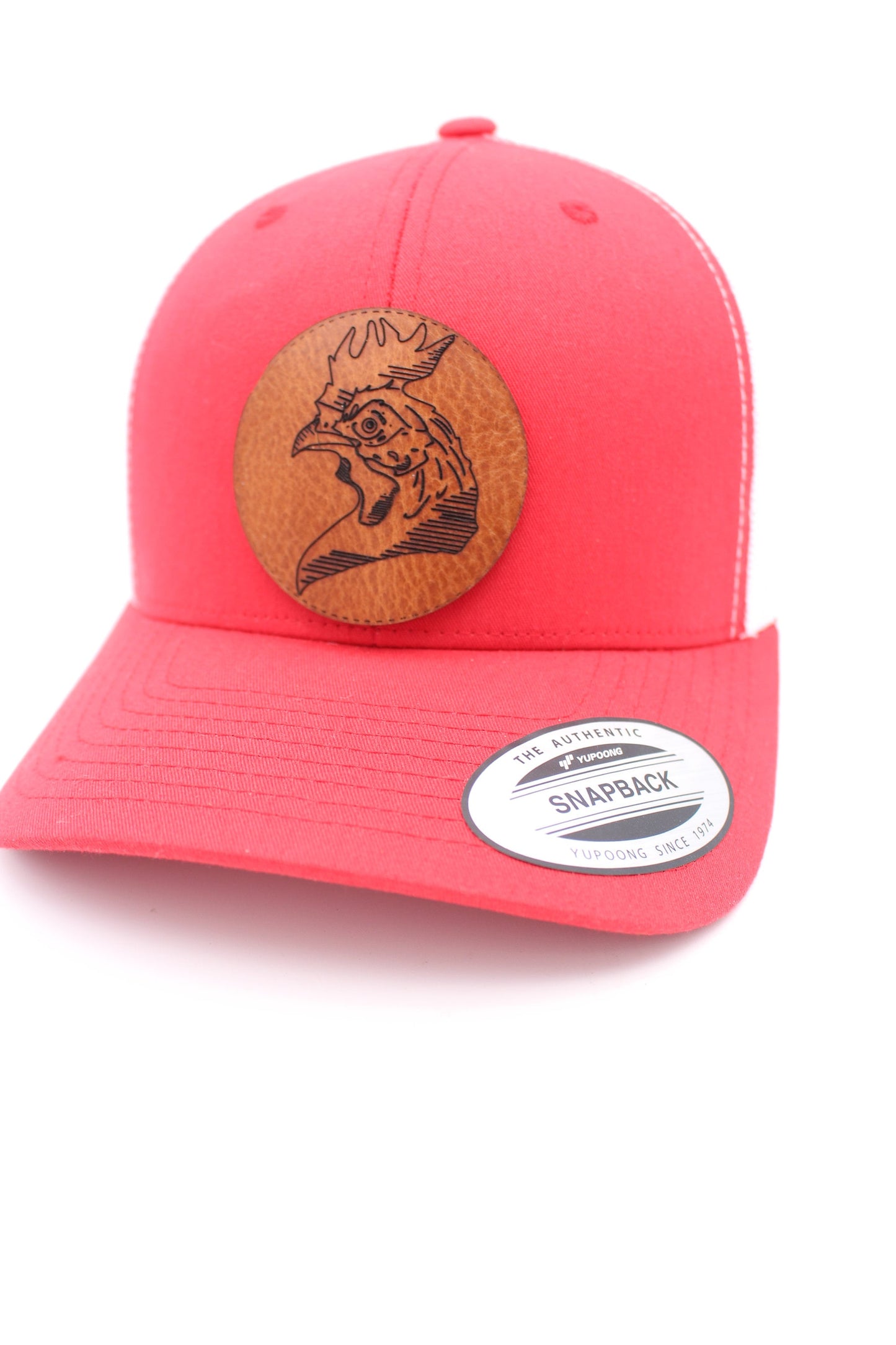 Rooster Leather Patch Hat Mesh Back Snapback Ball Cap