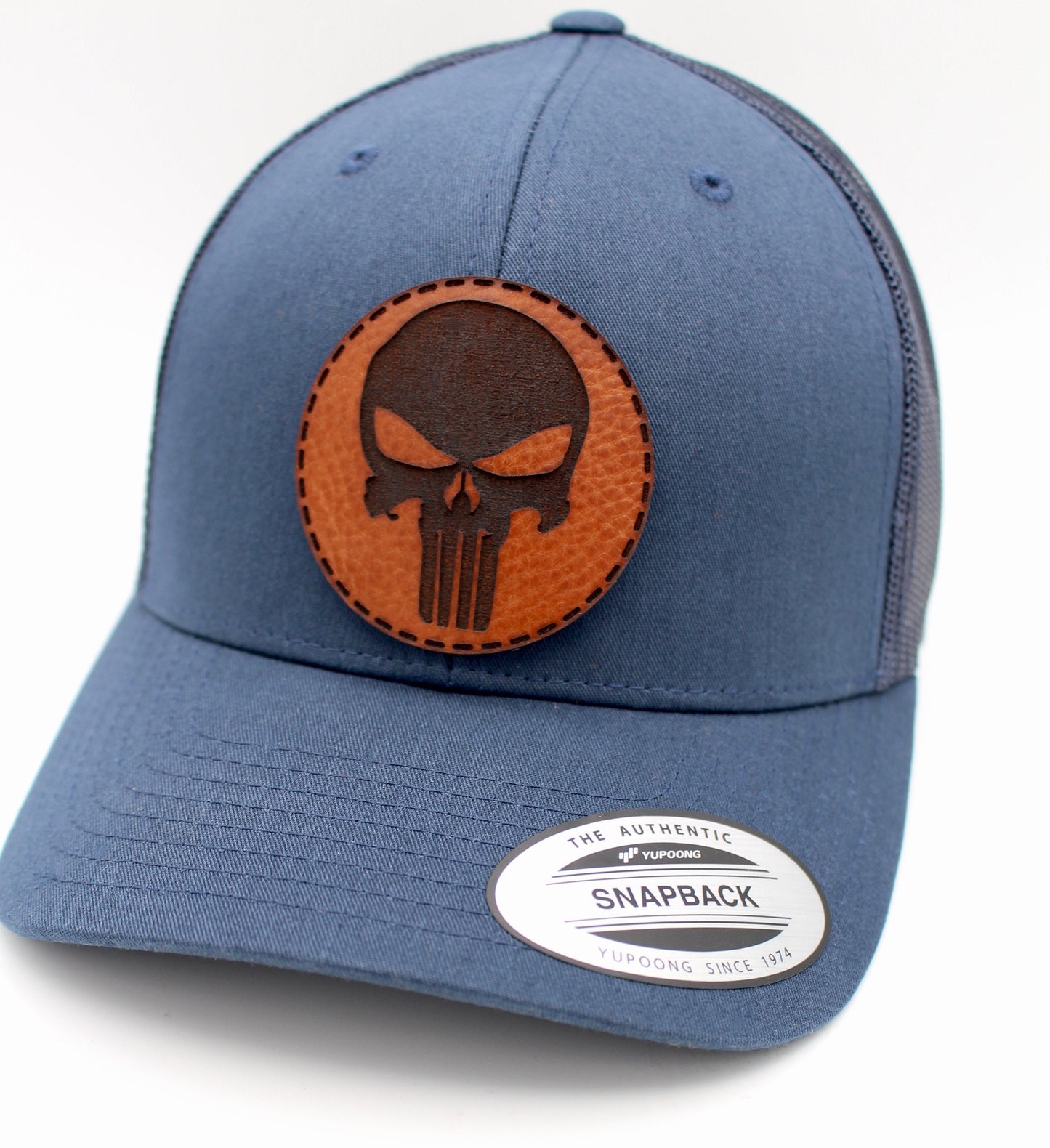 The Punisher Leather Patch Hat | Skull Logo Trucker Hat | Military Trucker Hat