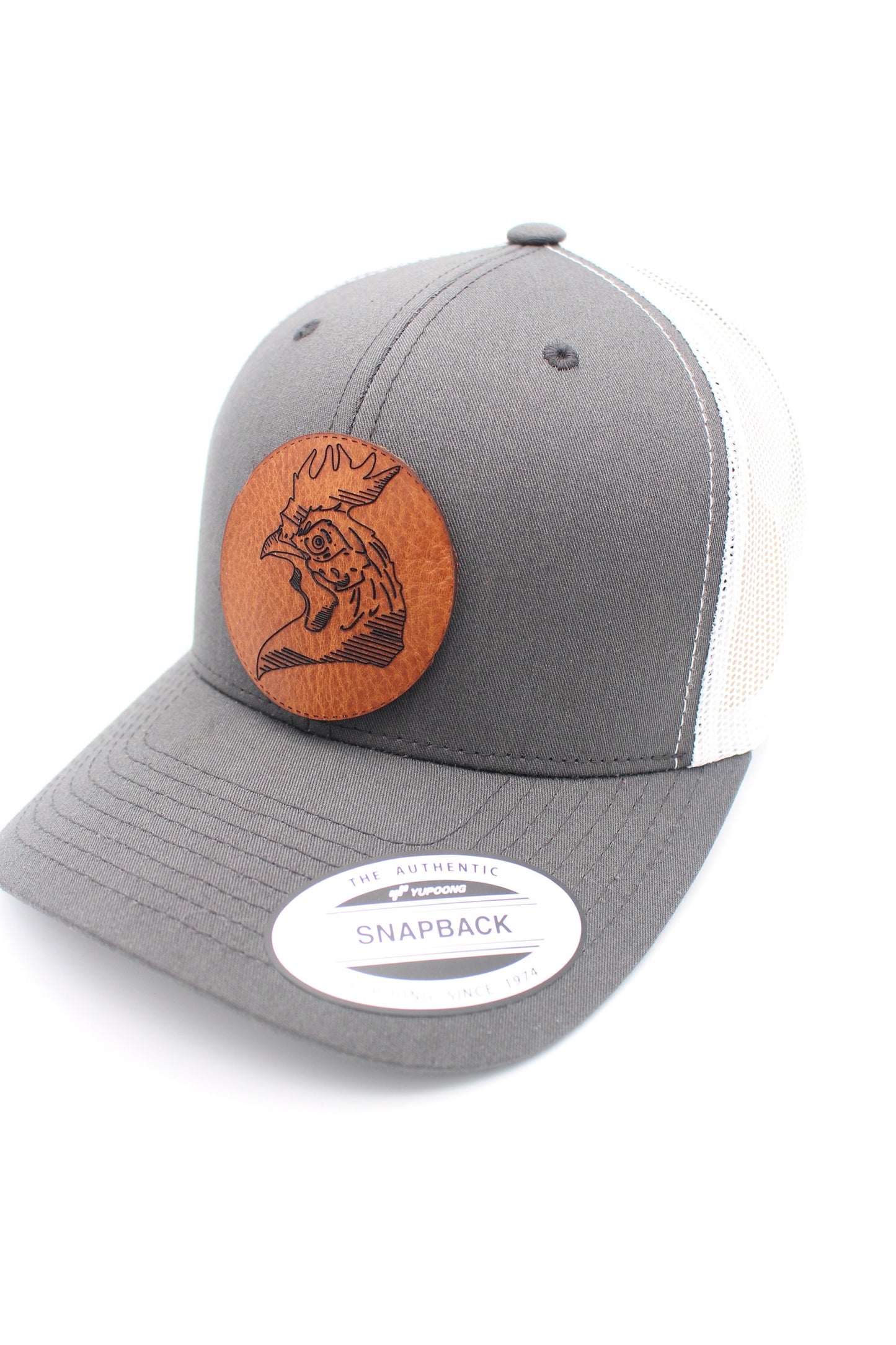 Rooster Leather Patch Hat Mesh Back Snapback Ball Cap