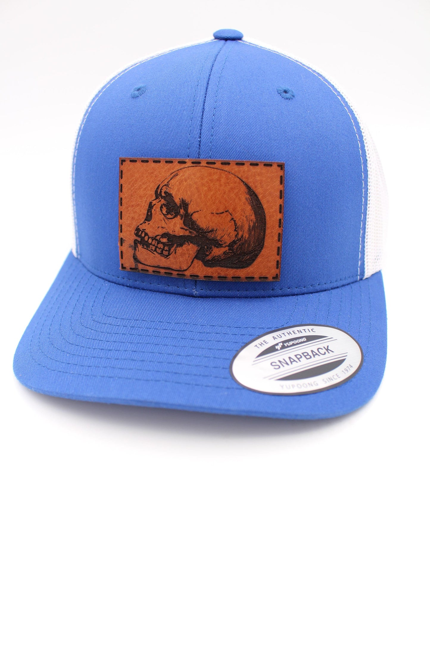 Skull Leather Patch Hat | Skull Trucker Hat | Death Art Trucker Hat
